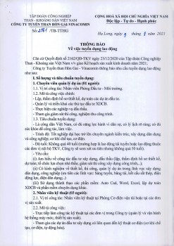 THÔNG BÁO TUYỂN DỤNG LAO ĐỘNG