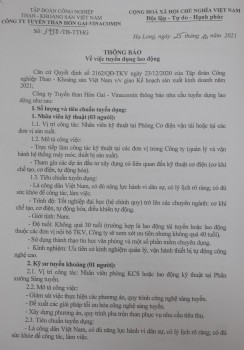 THÔNG BÁO TUYỂN DỤNG LAO ĐỘNG