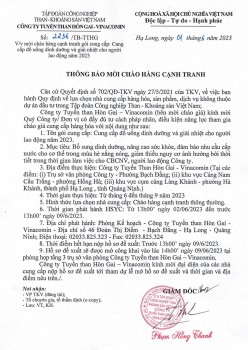 Thông báo mời chào hàng cạnh tranh gói cung cấp: “Cung cấp đồ uống dinh dưỡng và giải nhiệt cho Người lao động năm 2023”