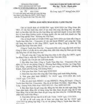 Thông báo mời chào hàng cạnh tranh gói: Cung cấp hàng hóa chăm lo đời sống cho CBCNV, NLĐ Công ty nhân dịp Tết Nguyên đán Giáp Thìn năm 2024