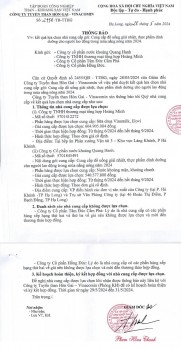 Thông báo: Kết quả lựa chọn nhà cung cấp gói đồ uống giải nhiệt, thực phẩm dinh dưỡng cho người lao động trong mùa nắng nóng năm 2024