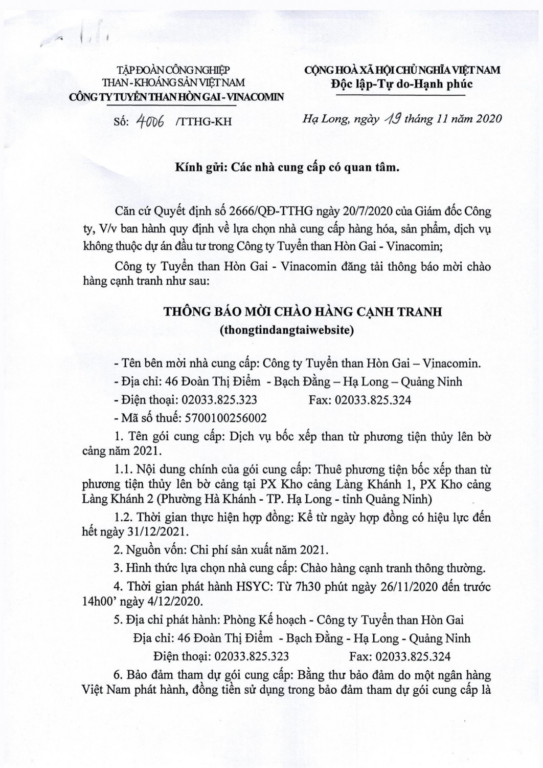 THƯ CHÀO GIÁ CẠNH TRANH