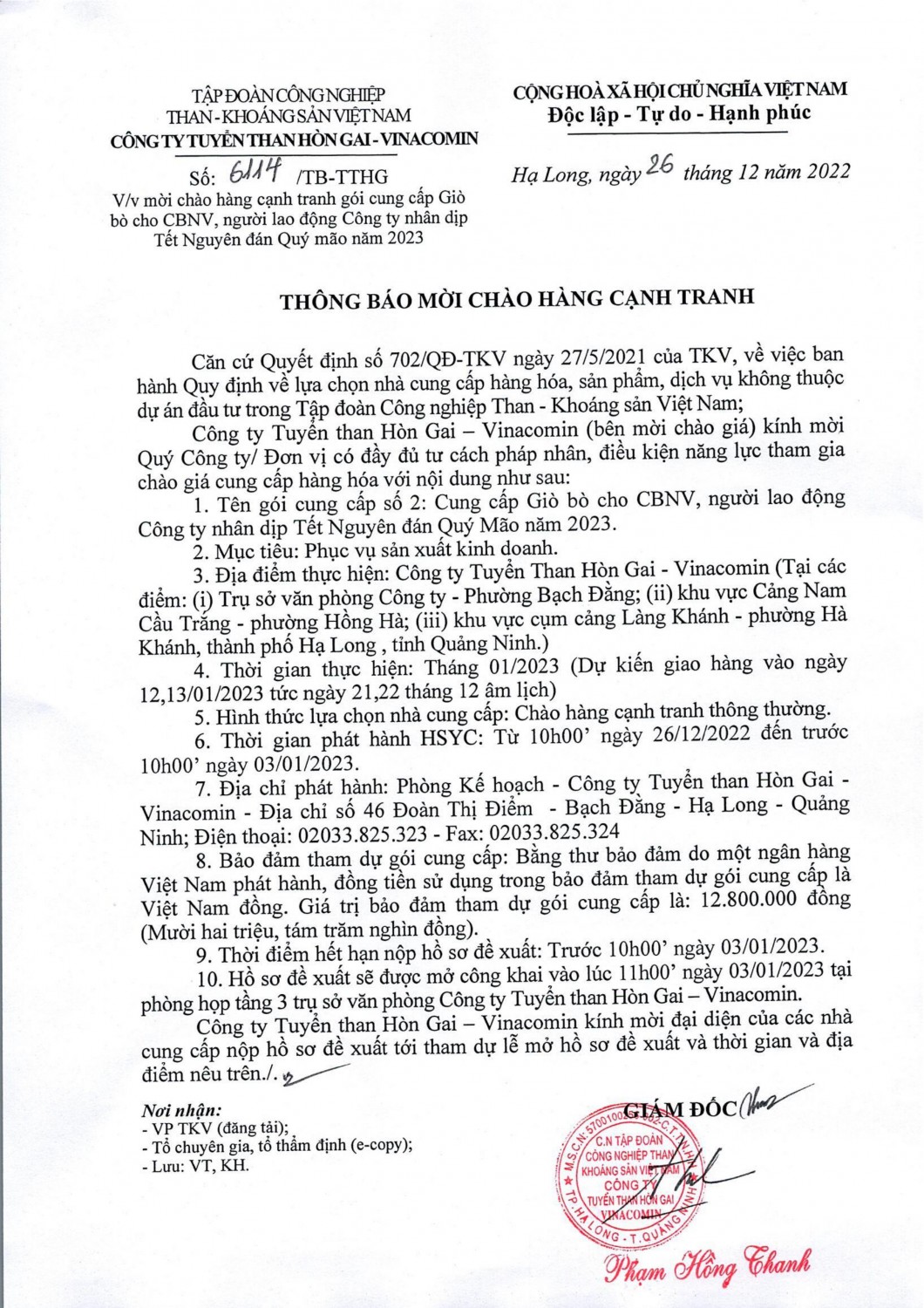 6114 TTHG mời chào hàng cạnh tranh gói cung cấp Giò bò