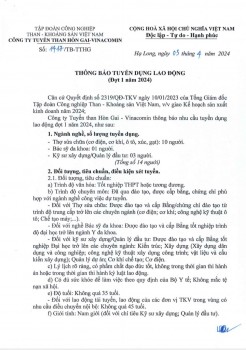 THÔNG BÁO TUYỂN DỤNG LAO ĐỘNG (ĐỢT 1) NĂM 2024